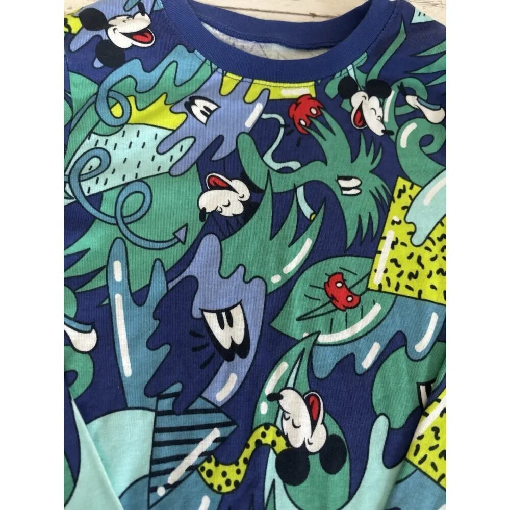 Spotted Zebra Girls Disney Mickey Mouse Blue‎ Green Print 2pc Pajama Set sz 10